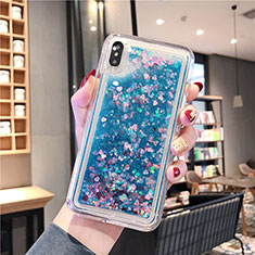 Ultra-thin Transparent Flowers Soft Case Cover T02 for Apple iPhone XR Blue