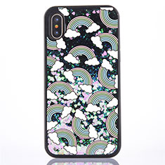 Ultra-thin Transparent Flowers Soft Case Cover T06 for Apple iPhone Xs Black