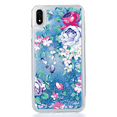 Ultra-thin Transparent Flowers Soft Case Cover T18 for Apple iPhone XR Blue