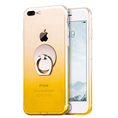 Ultra-thin Transparent Gel Gradient Soft Case with Finger Ring Stand for Apple iPhone 7 Plus Yellow