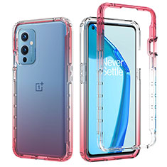 Ultra-thin Transparent Gel Gradient Soft Matte Finish Front and Back Case 360 Degrees Cover JX1 for OnePlus 9 5G Red