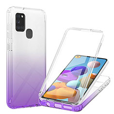 Ultra-thin Transparent Gel Gradient Soft Matte Finish Front and Back Case 360 Degrees Cover YB1 for Samsung Galaxy A21s Purple