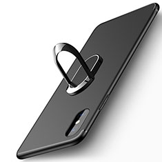 Ultra-thin Transparent Gel Soft Case with Finger Ring Stand for Apple iPhone X Black