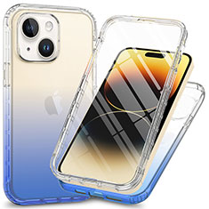 Ultra-thin Transparent Gel Soft Matte Finish Front and Back Case 360 Degrees Cover ZJ1 for Apple iPhone 15 Blue