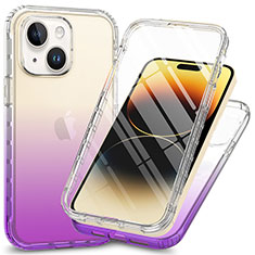 Ultra-thin Transparent Gel Soft Matte Finish Front and Back Case 360 Degrees Cover ZJ1 for Apple iPhone 15 Plus Purple