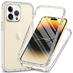 Ultra-thin Transparent Gel Soft Matte Finish Front and Back Case 360 Degrees Cover ZJ1 for Apple iPhone 15 Pro Max Clear