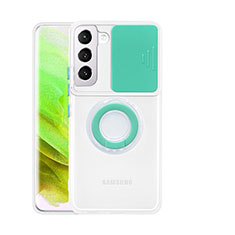 Ultra-thin Transparent TPU Soft Case Cover with Finger Ring Stand A01 for Samsung Galaxy S21 5G Matcha Green