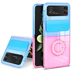 Ultra-thin Transparent TPU Soft Case Cover with Finger Ring Stand S02 for Samsung Galaxy Z Flip3 5G Blue