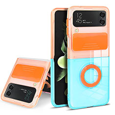 Ultra-thin Transparent TPU Soft Case Cover with Finger Ring Stand S02 for Samsung Galaxy Z Flip3 5G Orange