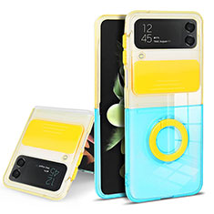 Ultra-thin Transparent TPU Soft Case Cover with Finger Ring Stand S02 for Samsung Galaxy Z Flip3 5G Yellow