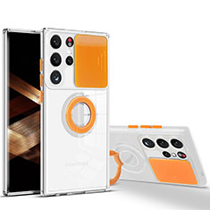 Ultra-thin Transparent TPU Soft Case Cover with Finger Ring Stand S03 for Samsung Galaxy S24 Ultra 5G Orange