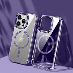 Ultra-thin Transparent TPU Soft Case Cover with Mag-Safe Magnetic TB1 for Apple iPhone 13 Pro Max Purple