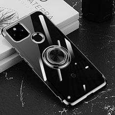 Ultra-thin Transparent TPU Soft Case Cover with Magnetic Finger Ring Stand AN1 for Google Pixel 5a 5G Black