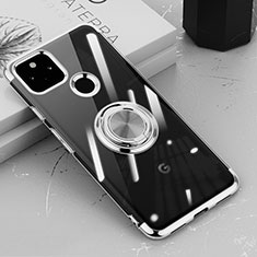 Ultra-thin Transparent TPU Soft Case Cover with Magnetic Finger Ring Stand AN1 for Google Pixel 5a 5G Silver