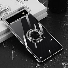 Ultra-thin Transparent TPU Soft Case Cover with Magnetic Finger Ring Stand AN1 for Google Pixel 6a 5G Black