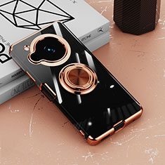 Ultra-thin Transparent TPU Soft Case Cover with Magnetic Finger Ring Stand AN1 for Sharp Aquos R7s Rose Gold