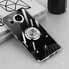 Ultra-thin Transparent TPU Soft Case Cover with Magnetic Finger Ring Stand AN1 for Sharp Aquos Sense7 Plus Silver