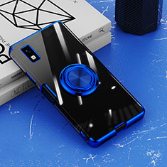 Ultra-thin Transparent TPU Soft Case Cover with Magnetic Finger Ring Stand AN1 for Sharp Aquos wish2 Blue