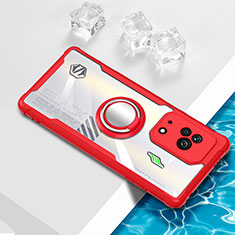 Ultra-thin Transparent TPU Soft Case Cover with Magnetic Finger Ring Stand BH1 for Xiaomi Black Shark 5 5G Red