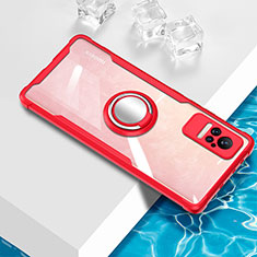 Ultra-thin Transparent TPU Soft Case Cover with Magnetic Finger Ring Stand BH1 for Xiaomi Civi 1S 5G Red