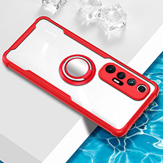 Ultra-thin Transparent TPU Soft Case Cover with Magnetic Finger Ring Stand BH1 for Xiaomi Mi 10S 5G Red