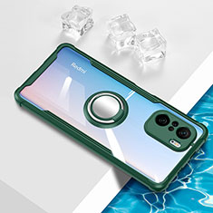 Ultra-thin Transparent TPU Soft Case Cover with Magnetic Finger Ring Stand BH1 for Xiaomi Mi 11X 5G Green