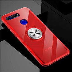 Ultra-thin Transparent TPU Soft Case Cover with Magnetic Finger Ring Stand C01 for Huawei Honor View 20 Red