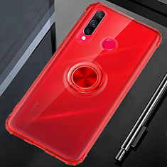 Ultra-thin Transparent TPU Soft Case Cover with Magnetic Finger Ring Stand C01 for Huawei P Smart+ Plus (2019) Red