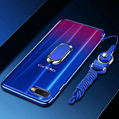 Ultra-thin Transparent TPU Soft Case Cover with Magnetic Finger Ring Stand C01 for Oppo R17 Neo Blue