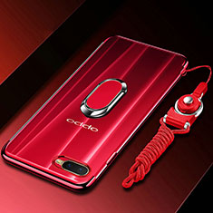 Ultra-thin Transparent TPU Soft Case Cover with Magnetic Finger Ring Stand C01 for Oppo R17 Neo Red