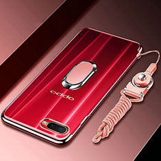 Ultra-thin Transparent TPU Soft Case Cover with Magnetic Finger Ring Stand C01 for Oppo R17 Neo Rose Gold