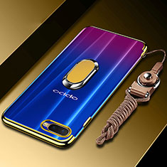 Ultra-thin Transparent TPU Soft Case Cover with Magnetic Finger Ring Stand C01 for Oppo RX17 Neo Gold