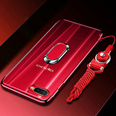 Ultra-thin Transparent TPU Soft Case Cover with Magnetic Finger Ring Stand C01 for Oppo RX17 Neo Red