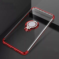Ultra-thin Transparent TPU Soft Case Cover with Magnetic Finger Ring Stand C02 for Oppo R17 Neo Red