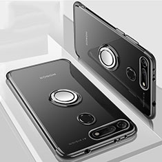 Ultra-thin Transparent TPU Soft Case Cover with Magnetic Finger Ring Stand C03 for Huawei Honor V20 Black