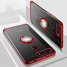 Ultra-thin Transparent TPU Soft Case Cover with Magnetic Finger Ring Stand C03 for Huawei Honor V20 Red