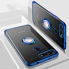 Ultra-thin Transparent TPU Soft Case Cover with Magnetic Finger Ring Stand C03 for Huawei Honor View 20 Blue