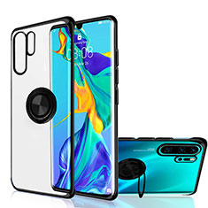 Ultra-thin Transparent TPU Soft Case Cover with Magnetic Finger Ring Stand C04 for Huawei P30 Pro New Edition Black