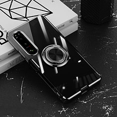 Ultra-thin Transparent TPU Soft Case Cover with Magnetic Finger Ring Stand for Sony Xperia 1 IV Black