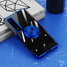 Ultra-thin Transparent TPU Soft Case Cover with Magnetic Finger Ring Stand for Sony Xperia 1 IV Blue