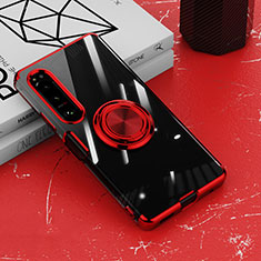 Ultra-thin Transparent TPU Soft Case Cover with Magnetic Finger Ring Stand for Sony Xperia 1 IV Red