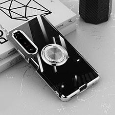Ultra-thin Transparent TPU Soft Case Cover with Magnetic Finger Ring Stand for Sony Xperia 1 IV Silver