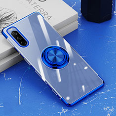 Ultra-thin Transparent TPU Soft Case Cover with Magnetic Finger Ring Stand for Sony Xperia 10 III Lite Blue
