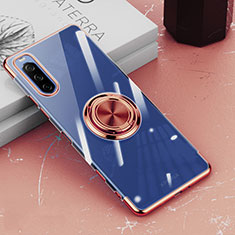 Ultra-thin Transparent TPU Soft Case Cover with Magnetic Finger Ring Stand for Sony Xperia 10 III SO-52B Rose Gold