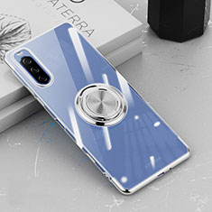 Ultra-thin Transparent TPU Soft Case Cover with Magnetic Finger Ring Stand for Sony Xperia 10 III SO-52B Silver