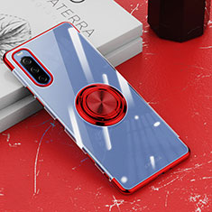 Ultra-thin Transparent TPU Soft Case Cover with Magnetic Finger Ring Stand for Sony Xperia 10 III SOG04 Red