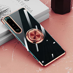 Ultra-thin Transparent TPU Soft Case Cover with Magnetic Finger Ring Stand for Sony Xperia 5 III SO-53B Rose Gold