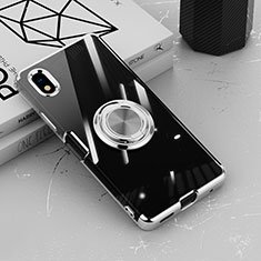 Ultra-thin Transparent TPU Soft Case Cover with Magnetic Finger Ring Stand for Sony Xperia Ace III Silver