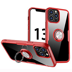 Ultra-thin Transparent TPU Soft Case Cover with Magnetic Finger Ring Stand S01 for Apple iPhone 13 Pro Red