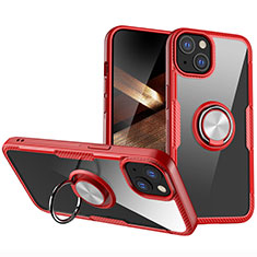 Ultra-thin Transparent TPU Soft Case Cover with Magnetic Finger Ring Stand S01 for Apple iPhone 15 Plus Red